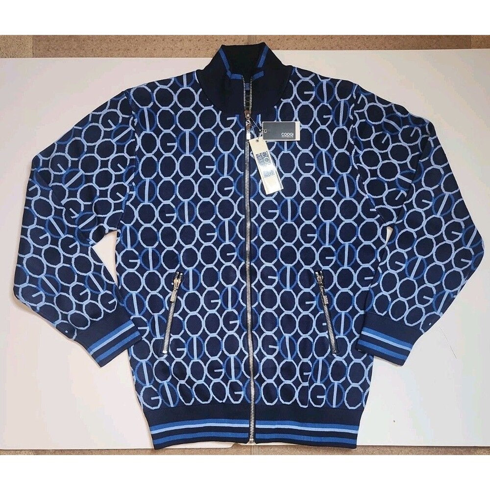 Coogi Australia Link Zip Sweater Navy Blue Men's Size XL Cotton Full Zip NWT